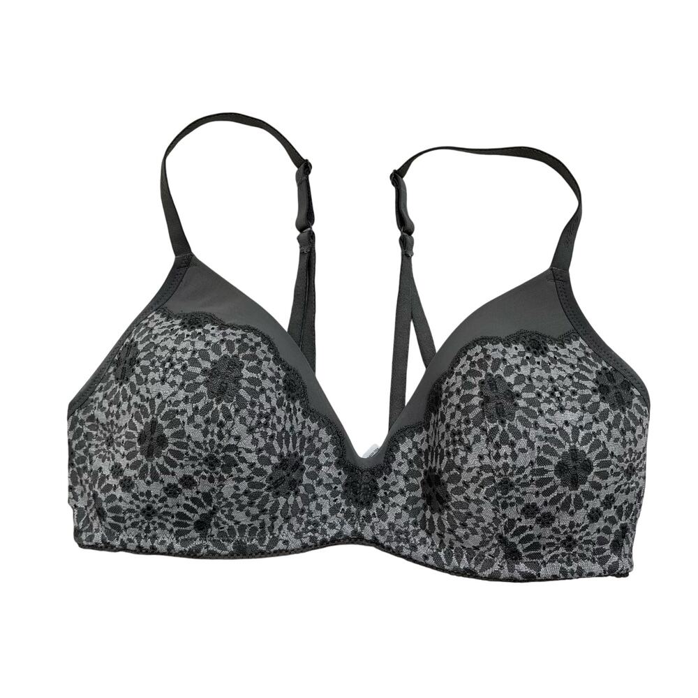 Aerie Gray Lace Bra 36C Soft Stretch Lingerie Everyday Comfort